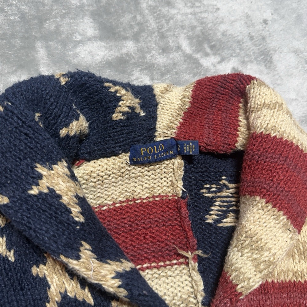 Polo Ralph Lauren American Flag Cardigan Sweater Womens Small Shawl Collar Knit - Picture 6 of 11